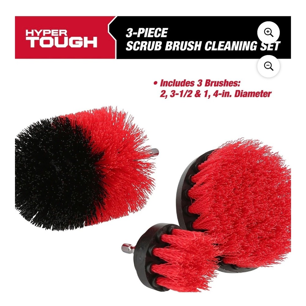 Hyper Tough Nylon Scrub Brush Attachments for Power Drill Bit Set 3 Pieces